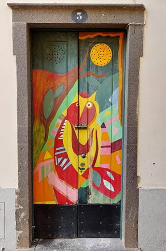 A colourful door mural in Funchal, Madeira 